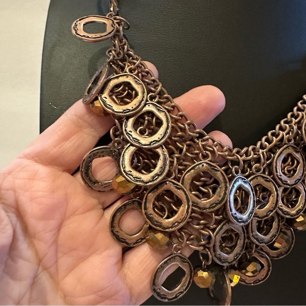 Copper Statement Necklace, Copper Tone Hammered D… - image 5